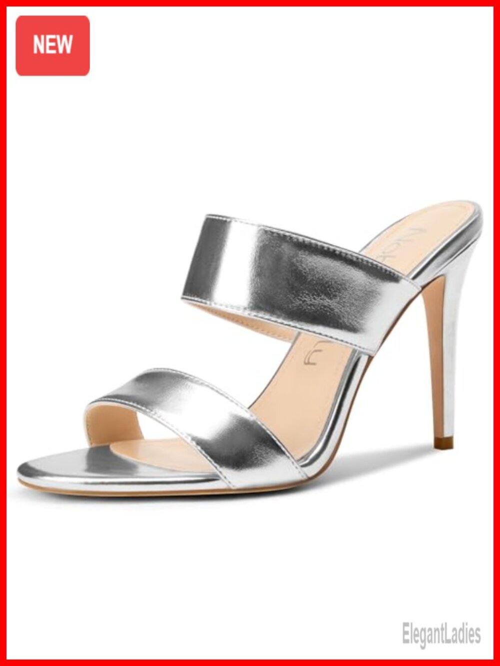 Womens Stiletto Heeled Sandals Two Strap Open Toe Slip-On Mule Dress Heels